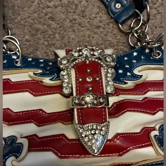 Patriotic Red White & Blue American Flag Boutique Bag Purse Cowgirl Trendy Zip - Picture 2 of 8